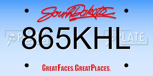 865KHL South Dakota License Plate