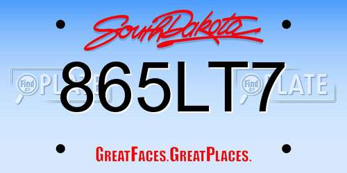 865LT7 South Dakota License Plate