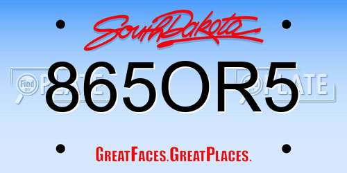 865OR5 South Dakota License Plate