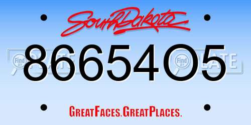 86654O5 South Dakota License Plate