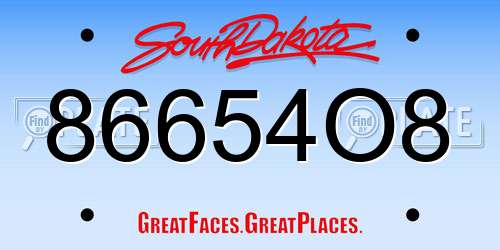 86654O8 South Dakota License Plate