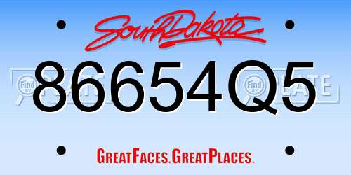 86654Q5 South Dakota License Plate