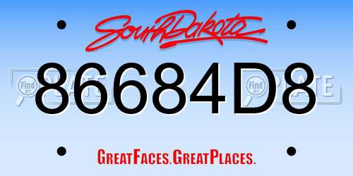 86684D8 South Dakota License Plate