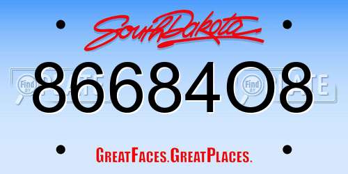 86684O8 South Dakota License Plate