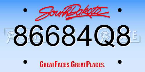86684Q8 South Dakota License Plate