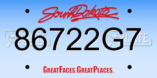 86722G7 South Dakota License Plate