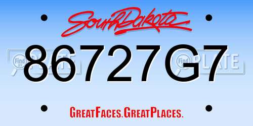 86727G7 South Dakota License Plate