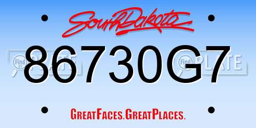 86730G7 South Dakota License Plate