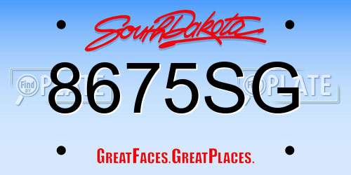 8675SG South Dakota License Plate
