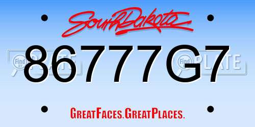 86777G7 South Dakota License Plate