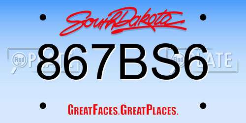 867BS6 South Dakota License Plate