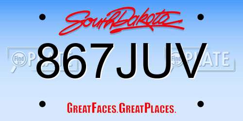 867JUV South Dakota License Plate