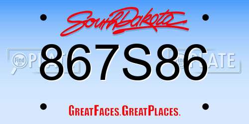 867S86 South Dakota License Plate