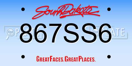 867SS6 South Dakota License Plate