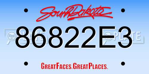 86822E3 South Dakota License Plate