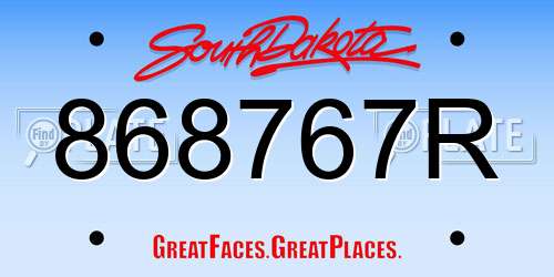868767R South Dakota License Plate