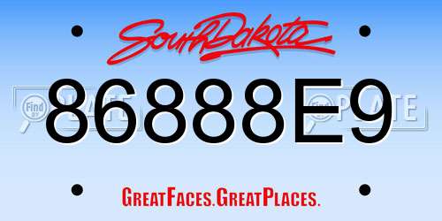 86888E9 South Dakota License Plate