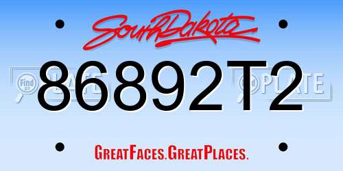 86892T2 South Dakota License Plate