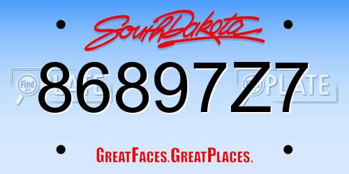86897Z7 South Dakota License Plate