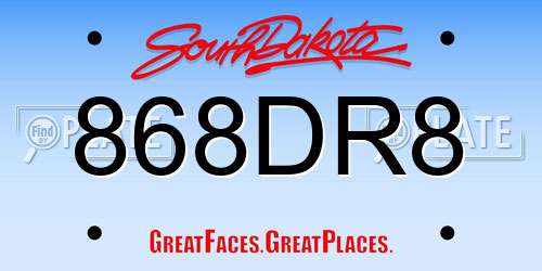868DR8 South Dakota License Plate