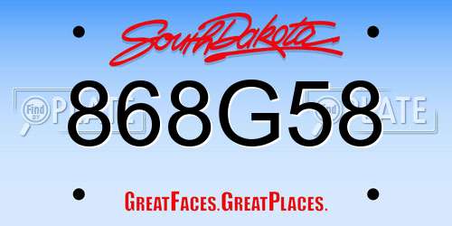 868G58 South Dakota License Plate