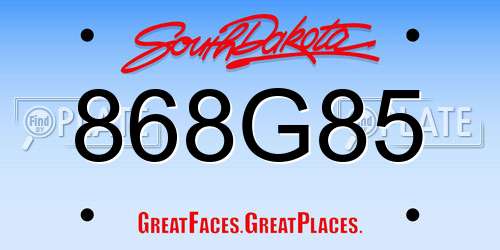 868G85 South Dakota License Plate