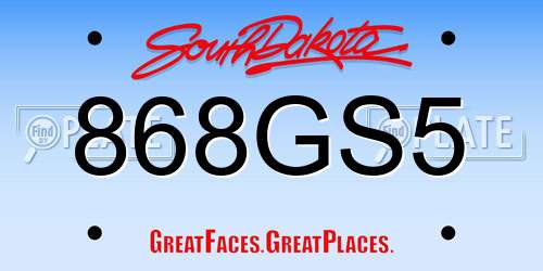 868GS5 South Dakota License Plate