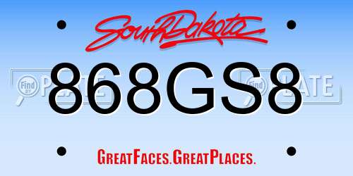 868GS8 South Dakota License Plate