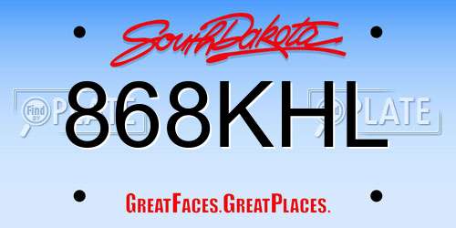 868KHL South Dakota License Plate