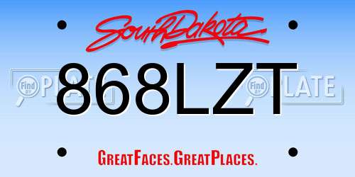 868LZT South Dakota License Plate