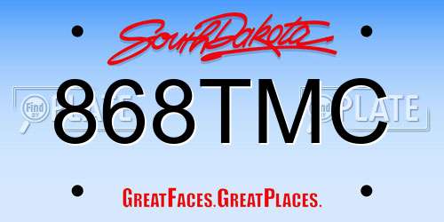 868TMC South Dakota License Plate