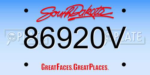 86920V South Dakota License Plate