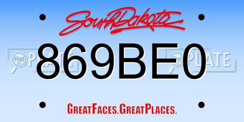 869BE0 South Dakota License Plate
