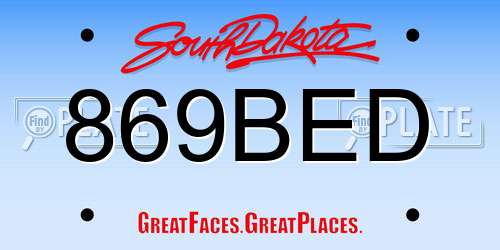 869BED South Dakota License Plate