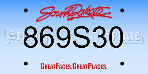 869S30 South Dakota License Plate