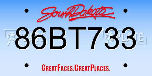 86BT733 South Dakota License Plate