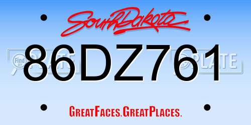 86DZ761 South Dakota License Plate