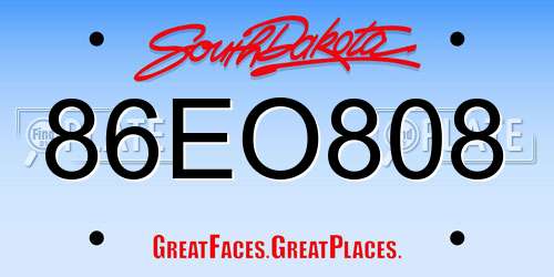 86EO808 South Dakota License Plate