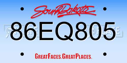 86EQ805 South Dakota License Plate