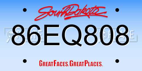 86EQ808 South Dakota License Plate