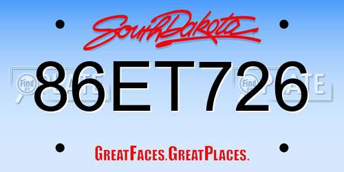 86ET726 South Dakota License Plate