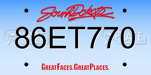 86ET770 South Dakota License Plate