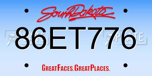 86ET776 South Dakota License Plate