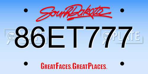 86ET777 South Dakota License Plate