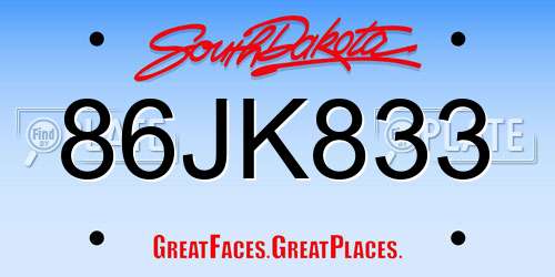 86JK833 South Dakota License Plate