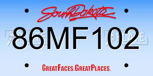 86MF102 South Dakota License Plate