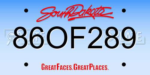 86OF289 South Dakota License Plate
