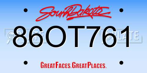 86OT761 South Dakota License Plate