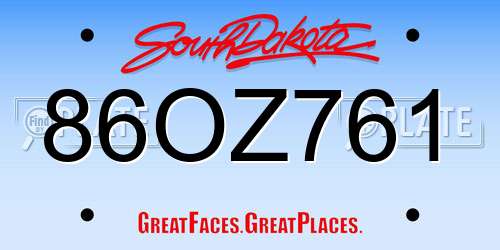 86OZ761 South Dakota License Plate