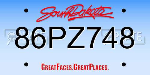 86PZ748 South Dakota License Plate